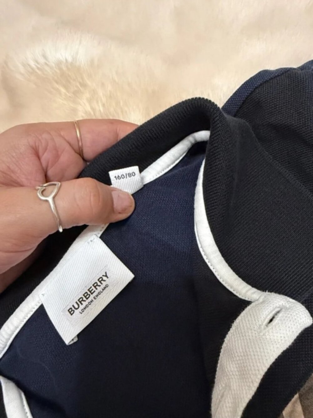 Authentic Burberry Kids Navy Iconic Check Panel Polo Shirt Boys 14 - Picture 3 of 7
